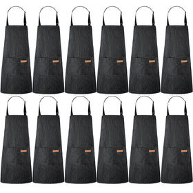 Handepo striped black apron front view with stylish design and practical pockets.