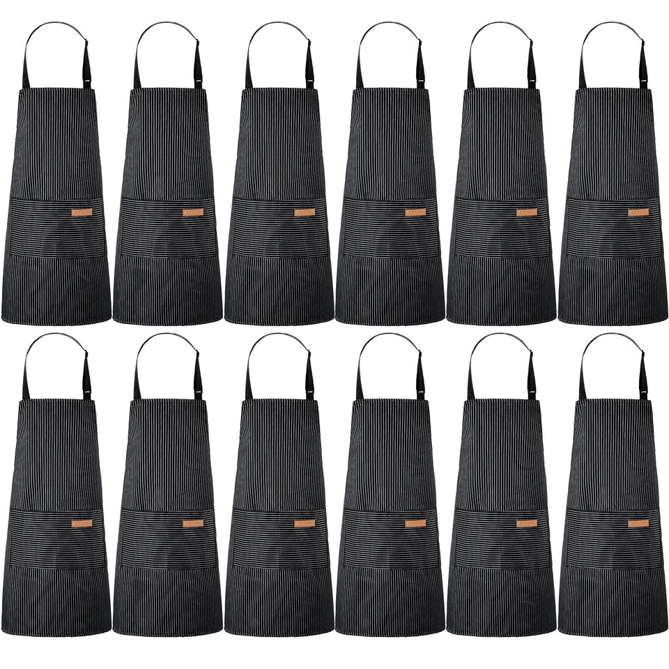 Handepo striped black apron front view with stylish design and practical pockets.
