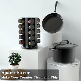 Handisen black countertop spice organizer on a kitchen counter.