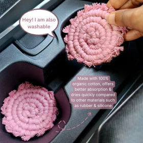 Handmade By Uruba absorbent coaster guards cup holders from condensation.