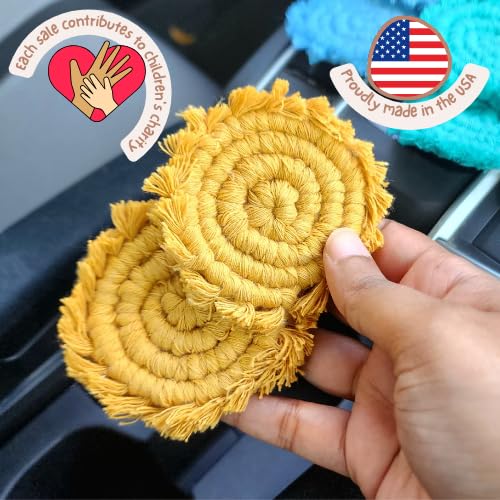 Handmade By Uruba boho macrame coaster closeup showing intricate knots and texture.