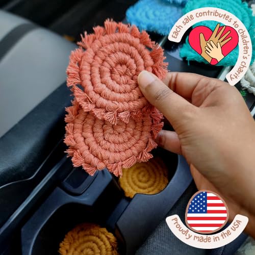Uruba boho macrame coaster detail with knots adds unique texture to your cup holder