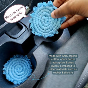 Uruba cotton car coaster absorbs condensation to keep cup holders dry
