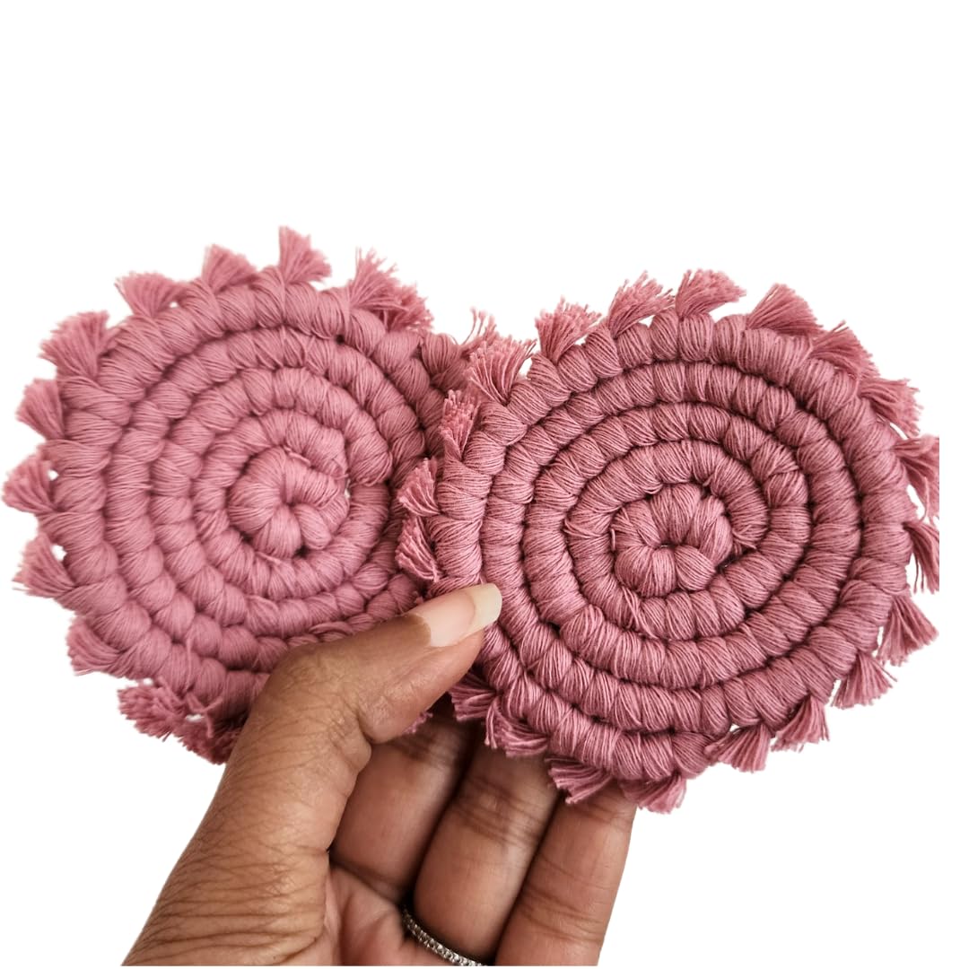 Handmade By Uruba cotton car coaster in champagne pink keeps cup holders dry.
