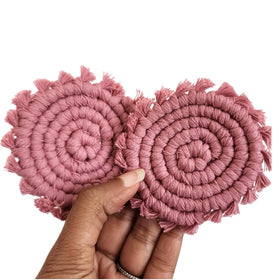 Handmade By Uruba cotton car coaster in champagne pink keeps cup holders dry.