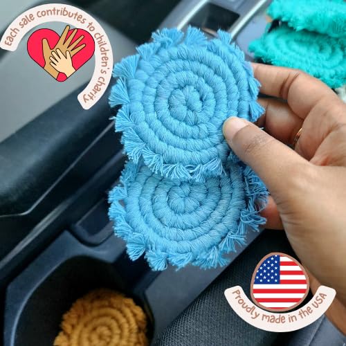 Handmade By Uruba macrame design car coaster detail in vibrant color