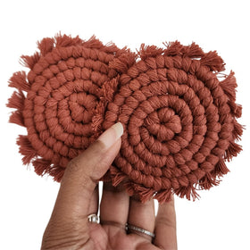 Handmade By Uruba macrame car coaster set close-up showing artisanal craft for stylish interiors