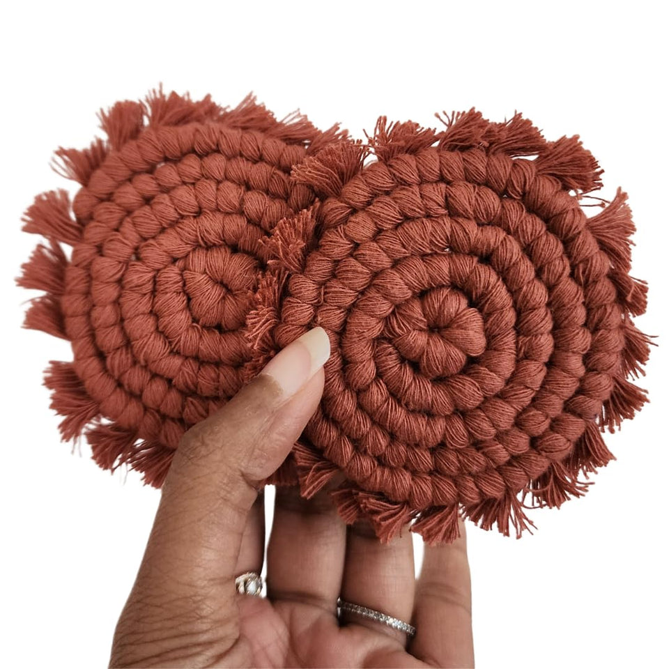Handmade By Uruba macrame car coaster set close-up showing artisanal craft for stylish interiors