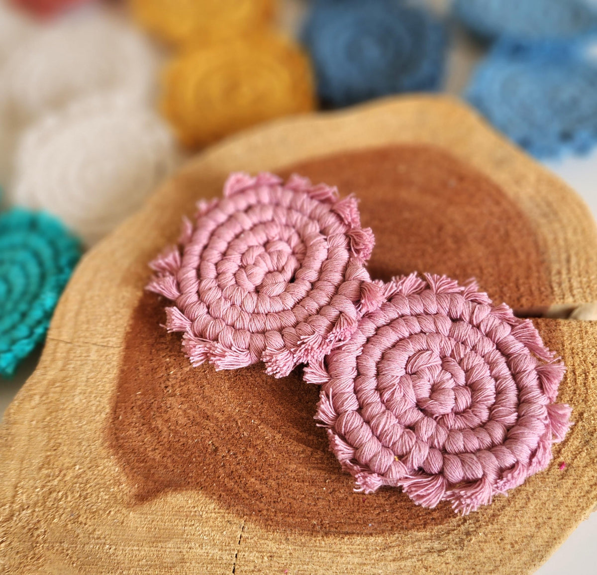 Handmade By Uruba easy-care cotton coasters simplify car cleanup.