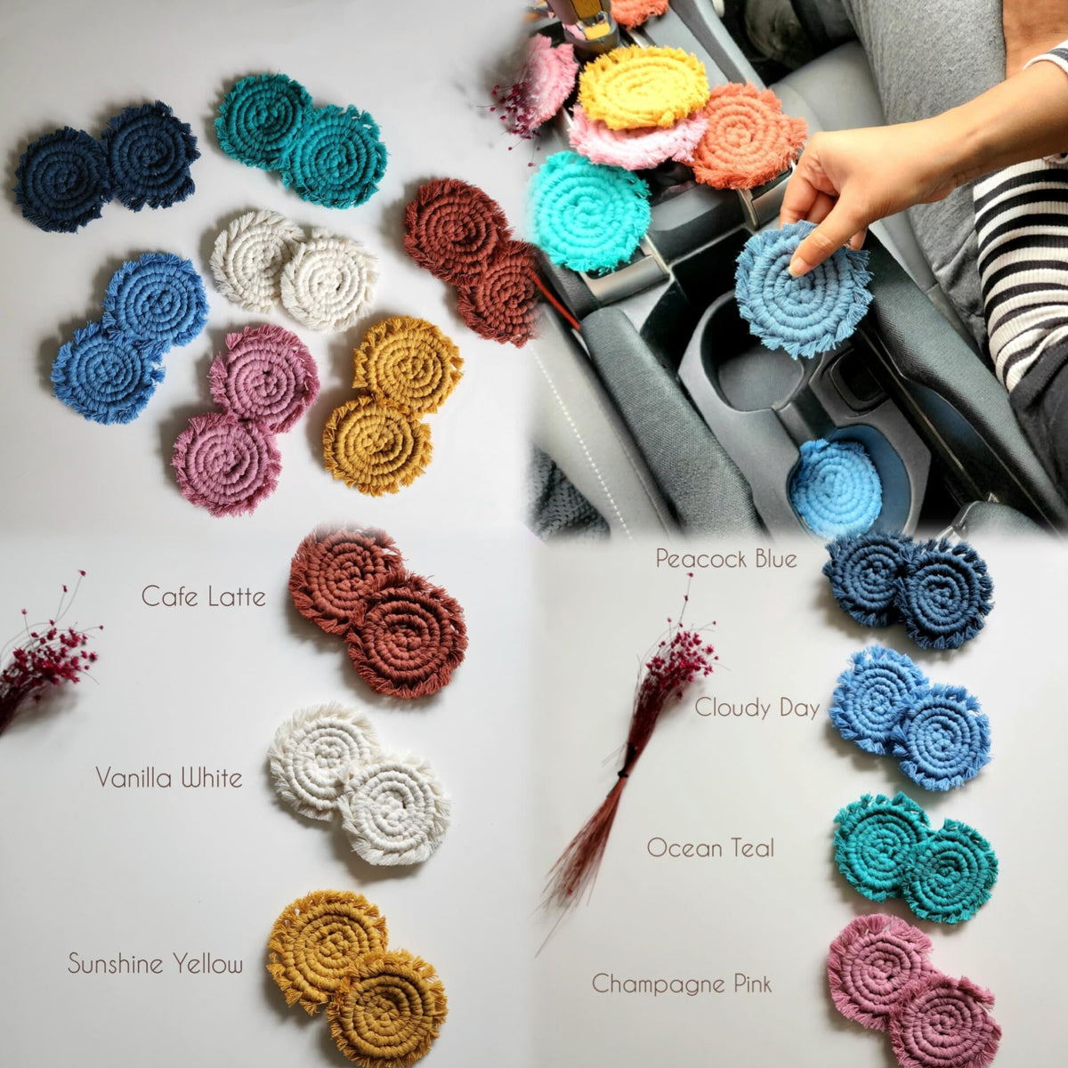 Gift-ready Uruba macrame car coasters ideal for friends and family