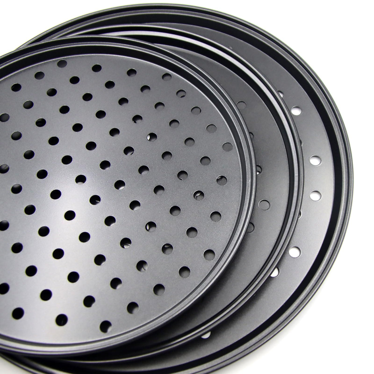 Handook ventilated baking pan versatile for pizzas, crisps, and breads.