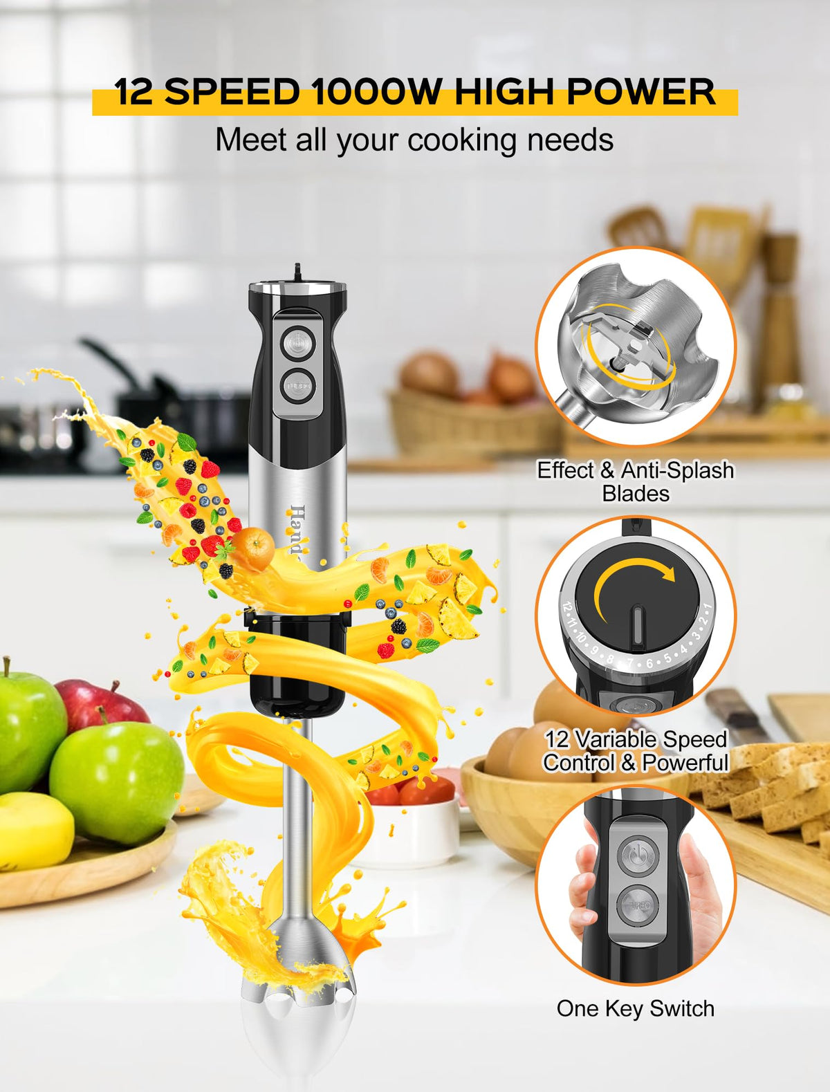 Handor immersion blender with stainless steel blades for precise chopping