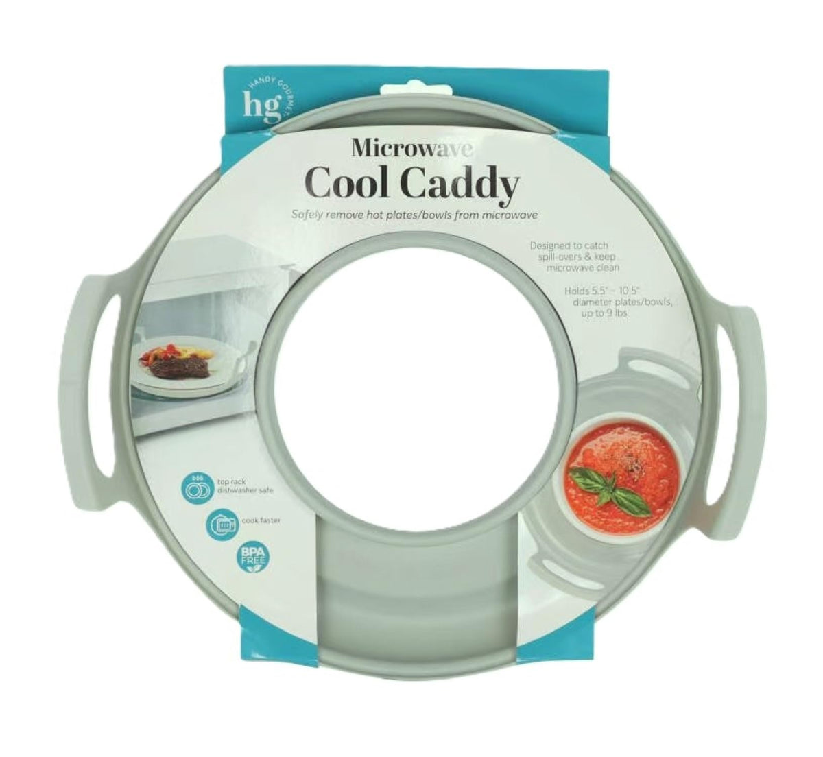 Handy Gourmet Microwave Cool Caddy plates enable easy microwave-to-table transfers.