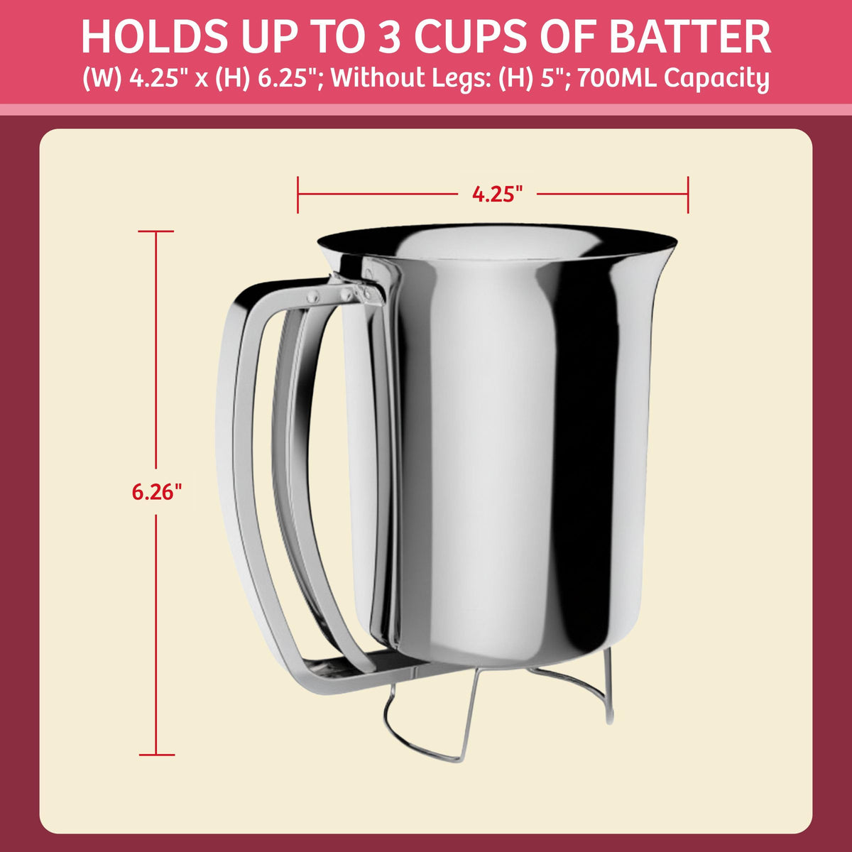 Handy Gourmet no-drip design reduces countertop mess during pouring.