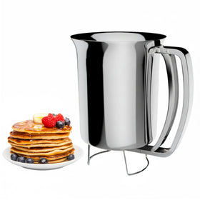 Handy Gourmet pancake batter dispenser with no-drip nozzle for clean pouring.