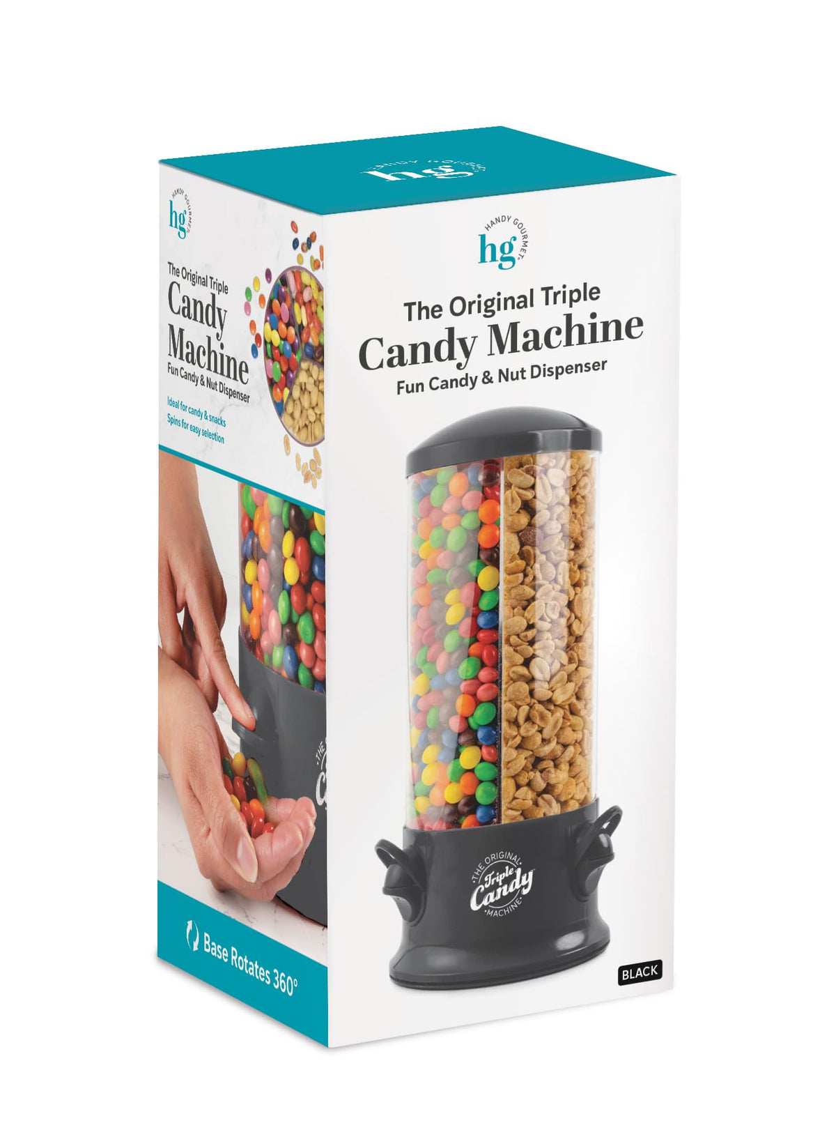 Handy Gourmet 360-degree rotation for easy snack selection.