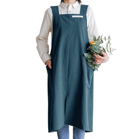 HANEE cotton apron cross-back deep teal front view showing sleek design and coverage