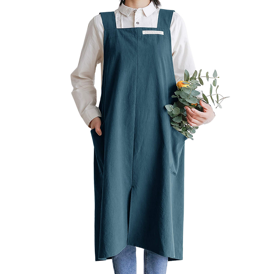 HANEE cotton apron cross-back deep teal front view showing sleek design and coverage