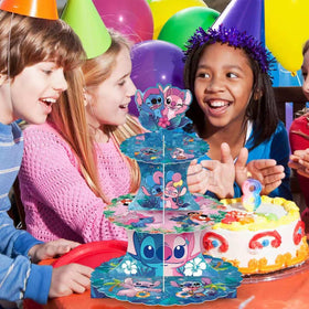 HANISNA Stitch birthday dessert display featuring cupcakes and treats