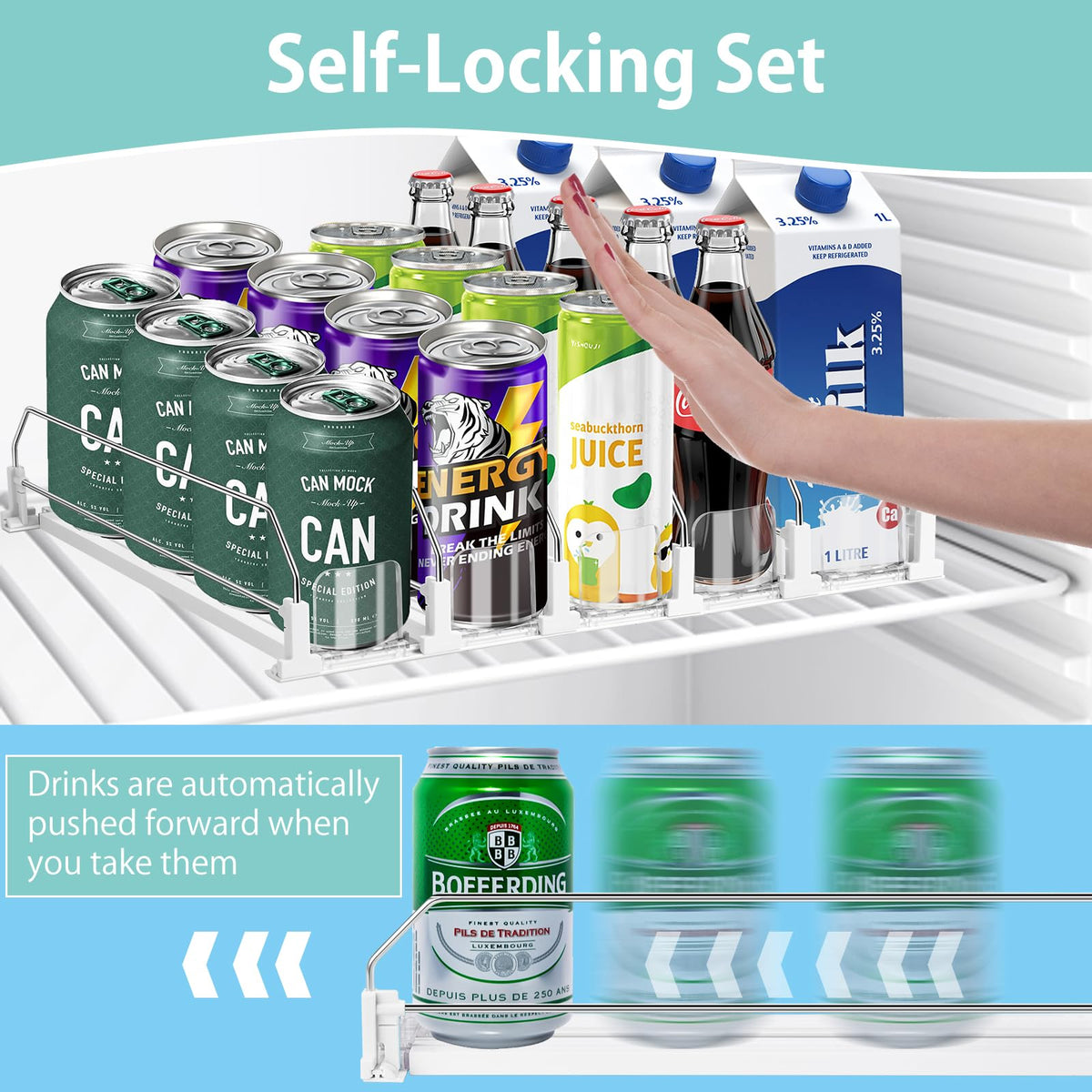Hanmir adjustable-width beverage rack fits multiple can sizes.