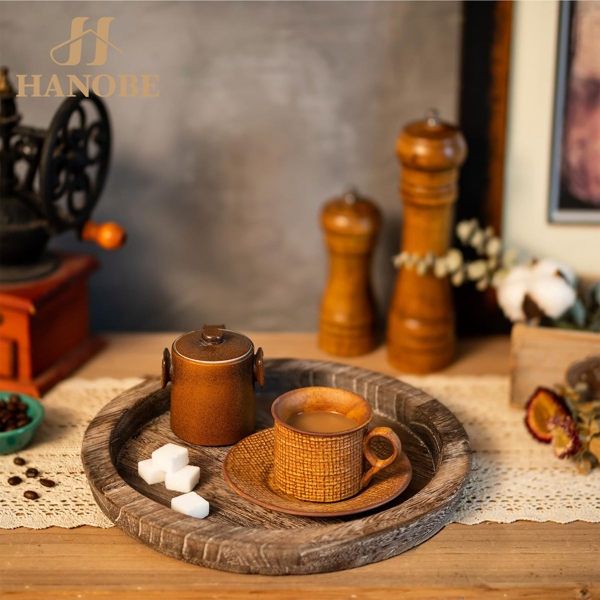 Hanobe bathroom vanity tray for organizing essentials with natural warmth.