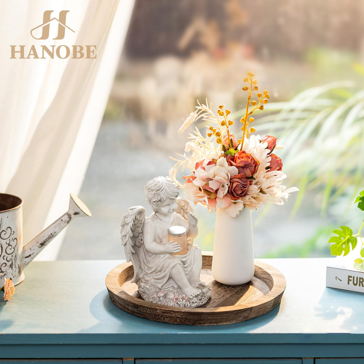 Hanobe entryway table tray in rustic decor for organized surface styling.