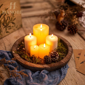 Hanobe round candle tray with natural finish for rustic decor and candle display.
