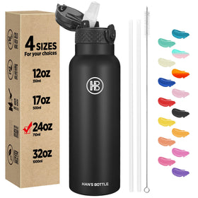 Han's Bottle 24 Oz vacuum-insulated bottle keeps beverages hot or cold on the go.