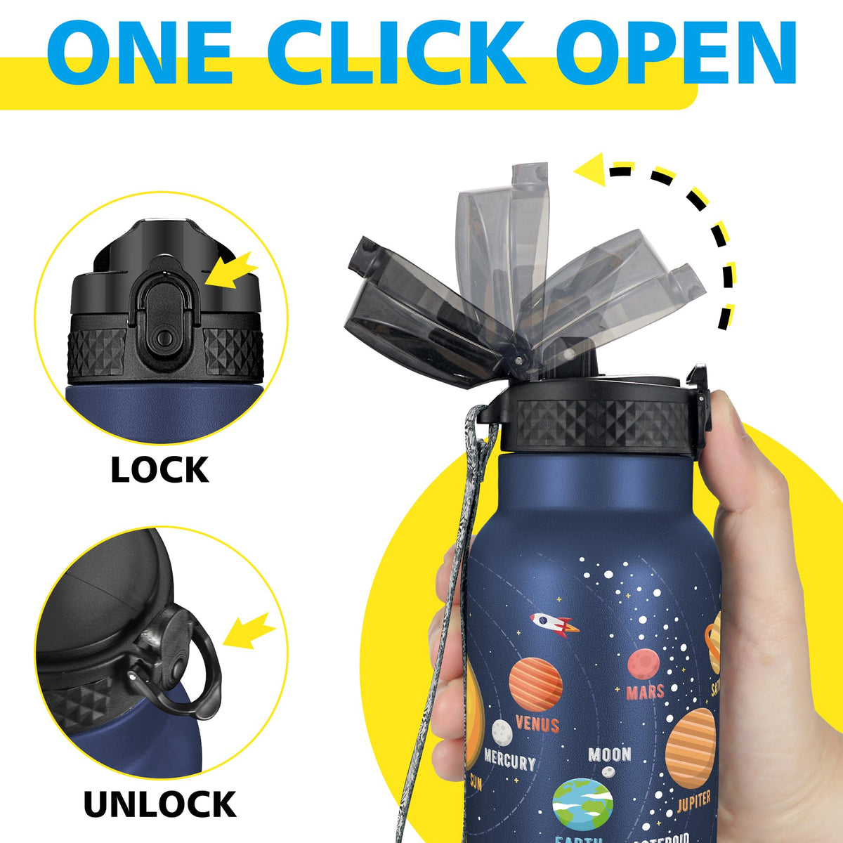 Han's Bottle leakproof lid prevents spills during travel and daily use