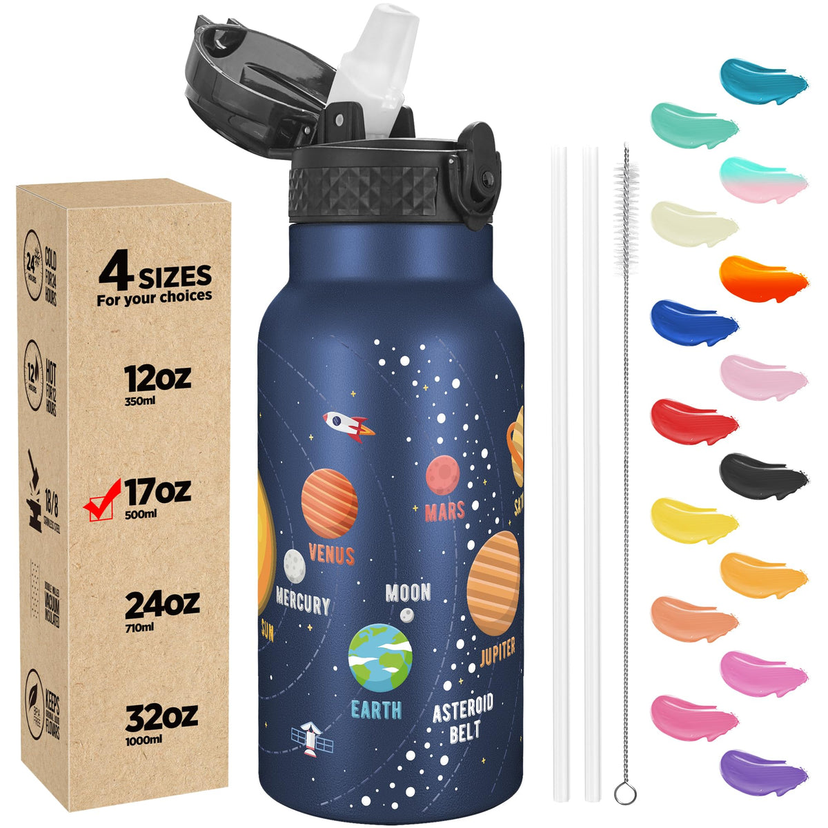 Han's Bottle Space Planet 17oz with insulated design keeps beverages at temperature