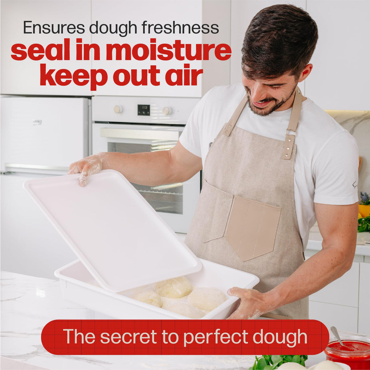 Hans Grill fruit and vegetable storage within the dough box for fridge organization