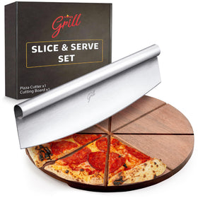 Hans Grill pizza cutting board on counter for easy slicing and serving