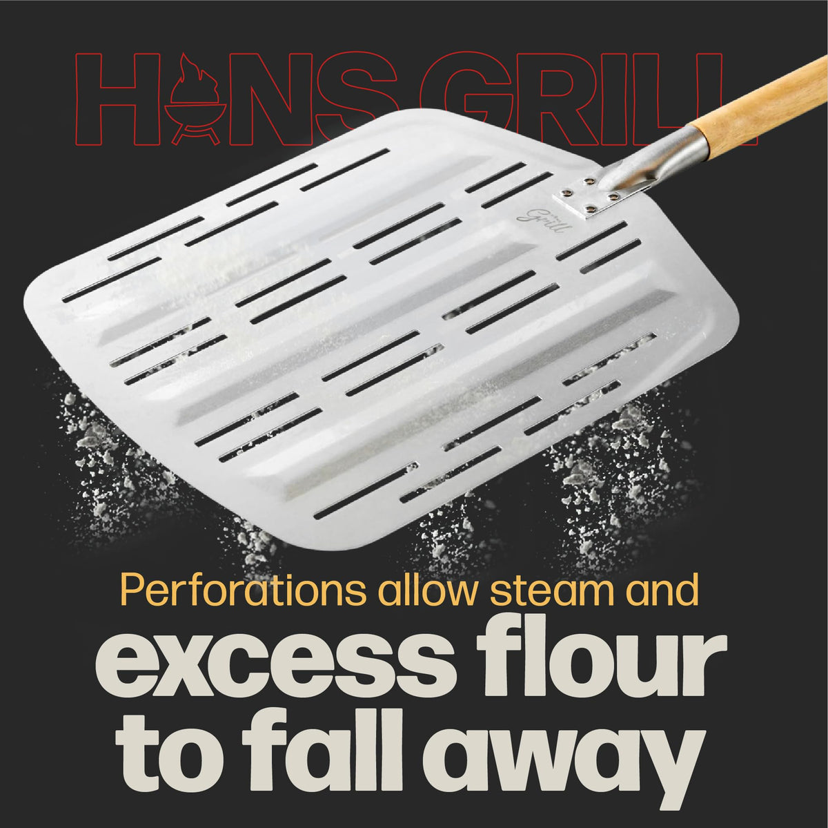 Hans Grill Pizza Peel Pro beechwood handle for safe, comfortable use
