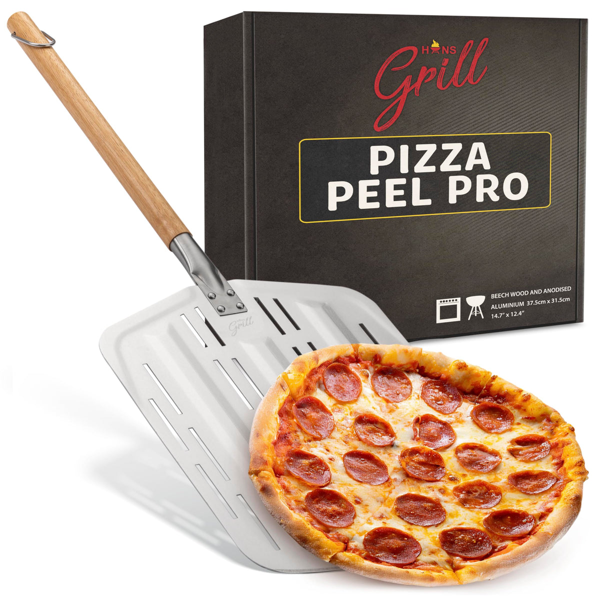 Hans Grill Pizzа Peel Pro perforated paddle for crisper crust and less flour buildup