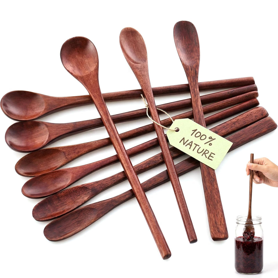 HANSGO 9PCS wooden honey spoons set demonstrates reach for deep jars and precise stirring