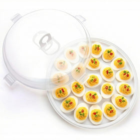 HANSGO deviled egg container with lid offering secure transport for 22 eggs.