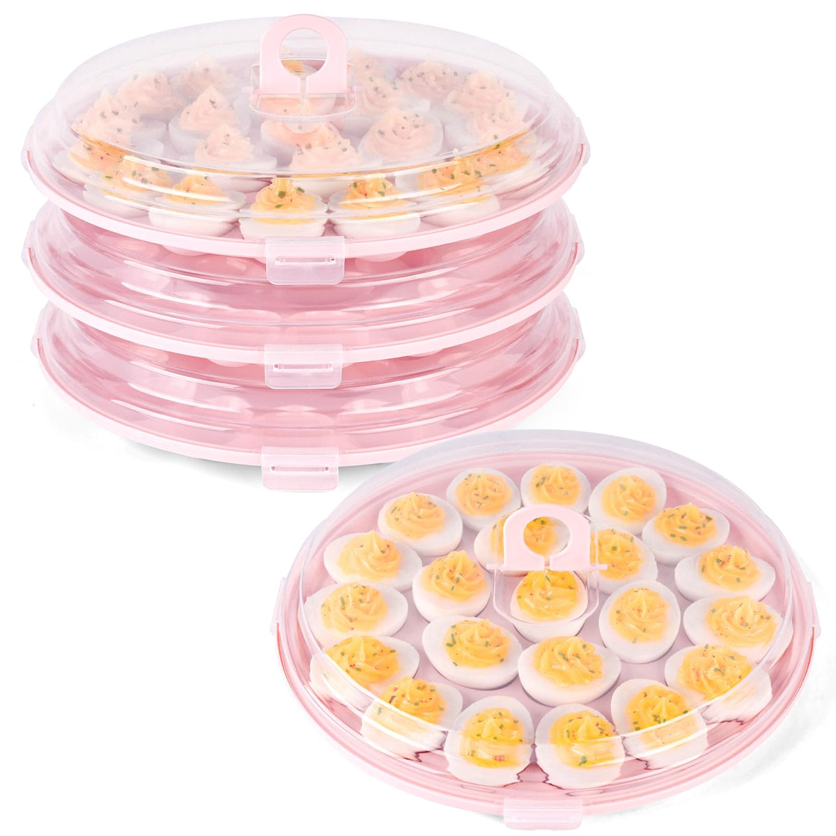 HANSGO deviled egg container with pink lid for easy transport.