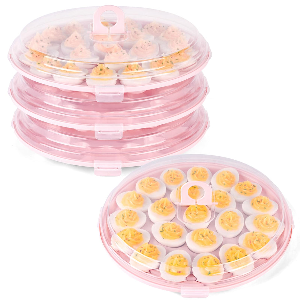 HANSGO deviled egg container with pink lid for easy transport.