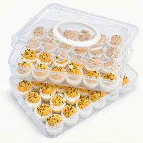 HANSGO 2-tier deviled egg container with lid holds 48 eggs securely.