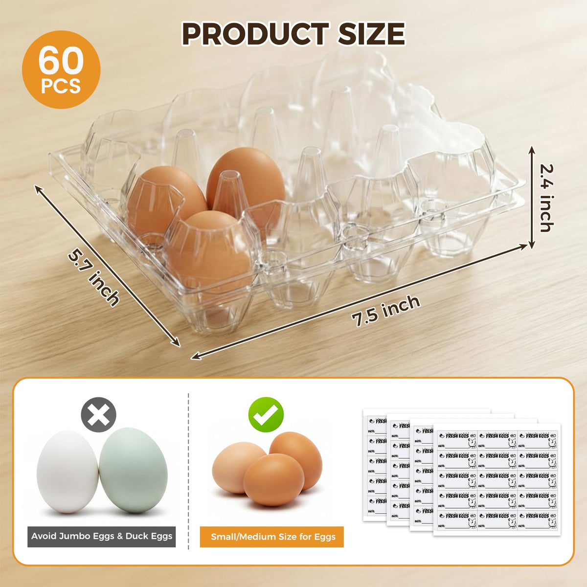 HANSGO clear lid egg cartons with date label area for freshness tracking