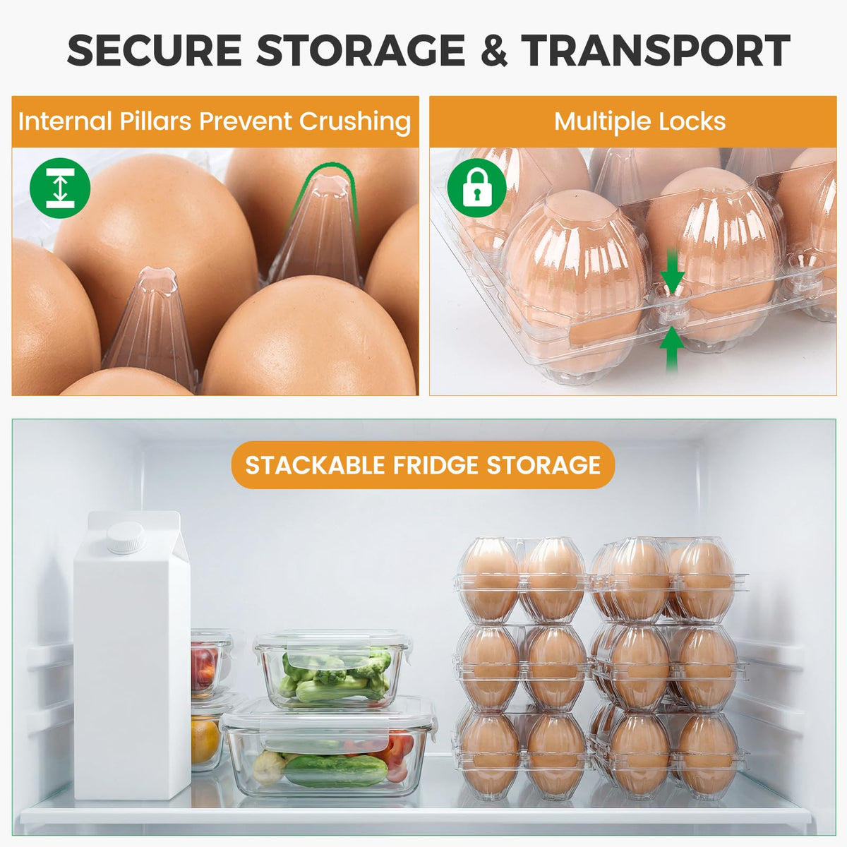 HANSGO stackable egg holder with transparent lid for compact fridge display