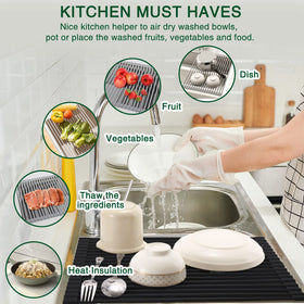 HANZENMA roll-up dish drying rack heat-resistance up to 400°F for safe air-drying.