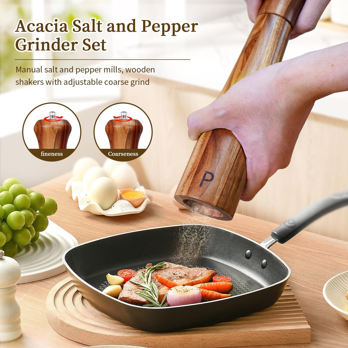 Haomacro acacia pepper grinder 10 inch for freshly ground pepper at the table