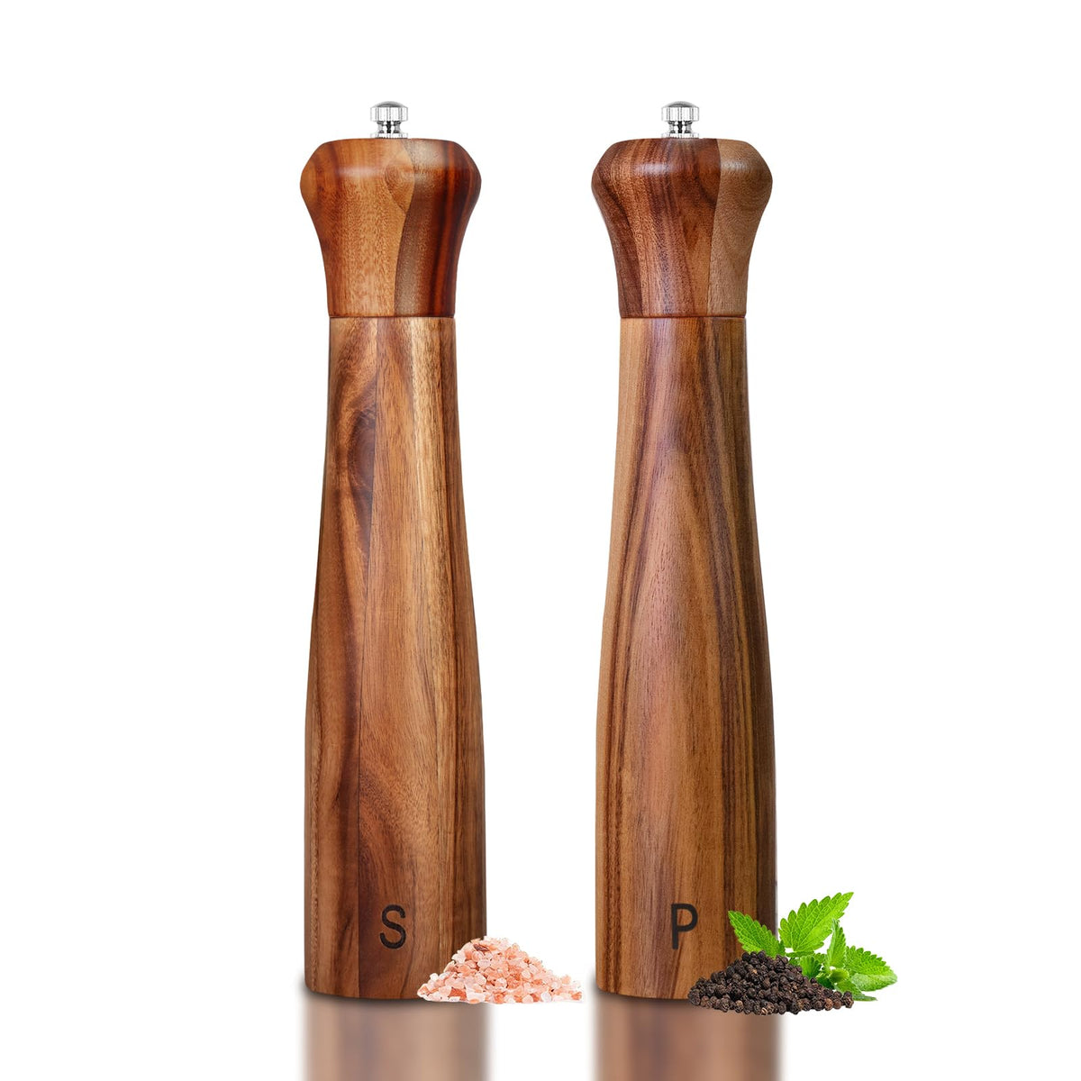 Haomacro acacia salt grinder 10 inch with smooth wood finish for elegant table seasoning