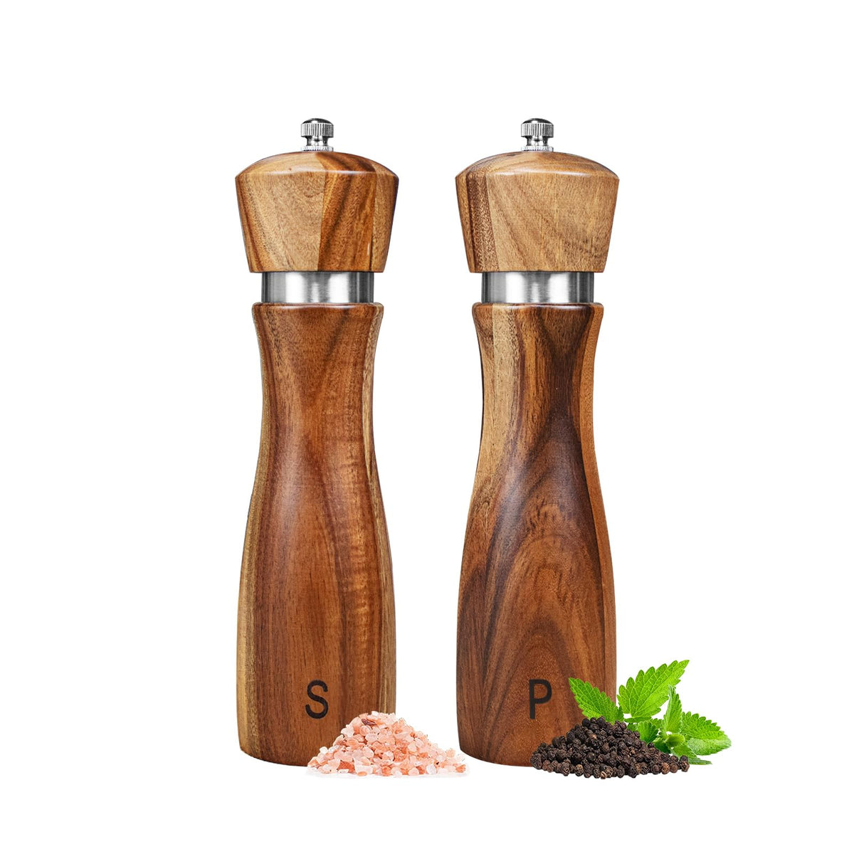Haomacro acacia wood salt and pepper grinder set on a stylish kitchen counter