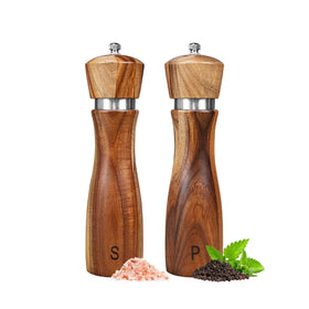Haomacro acacia wood salt and pepper grinder set on a stylish kitchen counter