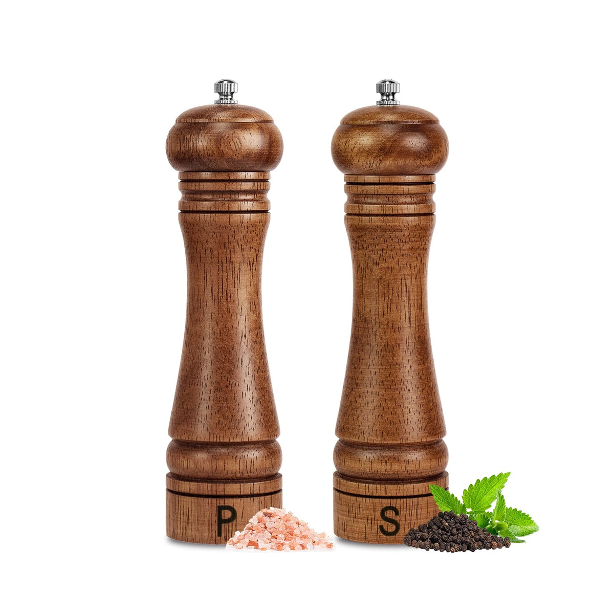 Haomacro oak wooden grinder set with natural grain for elegant seasoning.