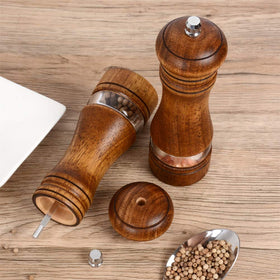 Haomacro wood grinders with acrylic window for quick visibility of spices.