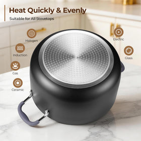 HAONEYS induction-compatible stock pot works on all stoves for versatile cooking.