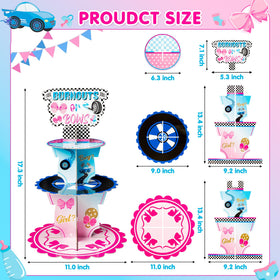 Haooryx blue racing-pattern cupcake stand adds festive energy to baby showers.